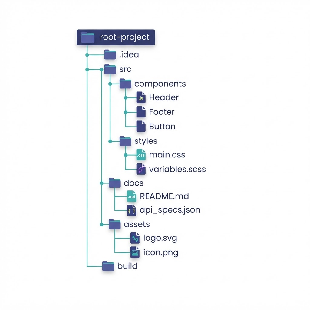 Illustration of an organized folder tree of code files